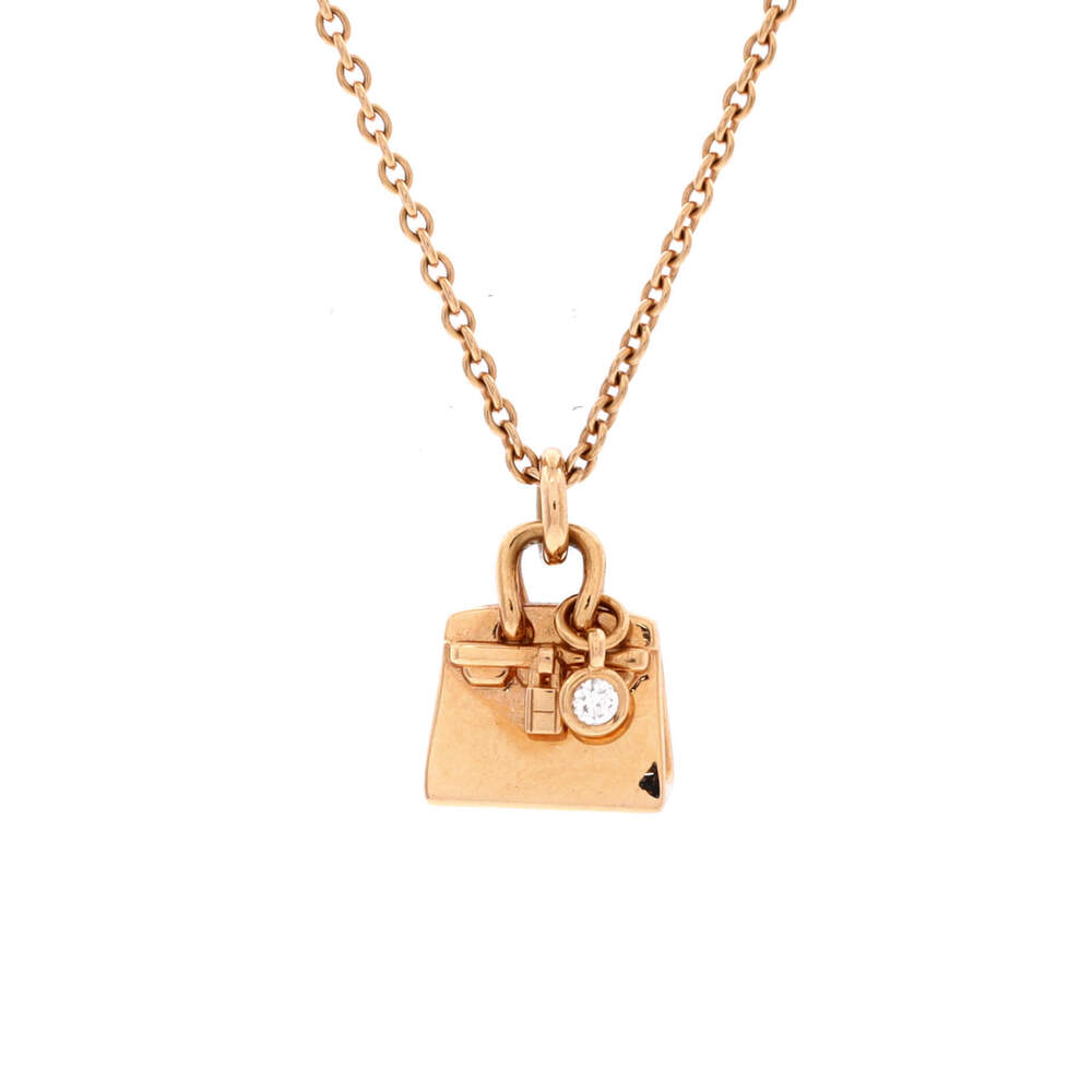 Hermes Birkin Amulette Pendant Necklace 18K Rose Gold with Diamond
